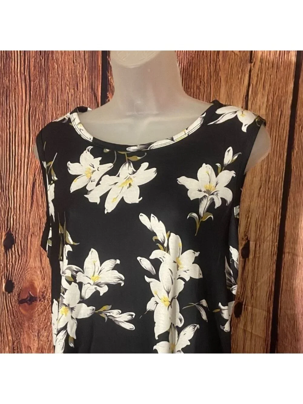 Floral Black and White Dress,Large, LARGE, 15D-111D051